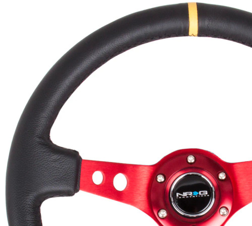 NRG 350MM 3" Deep Dish UTV Steering Wheel with Color Stitched Leather - Anodized Red