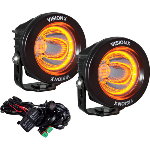 Vision X 3.7" Optimus Round 15º Beam with Amber Halo LED Light Kit