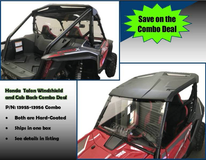 Honda Talon Windshield and Cab Back/Dust Stopper Combo Deal, Durable Honda Talon Front & Rear Windshields, Hard Coated Polycarbonate Talon Windshields