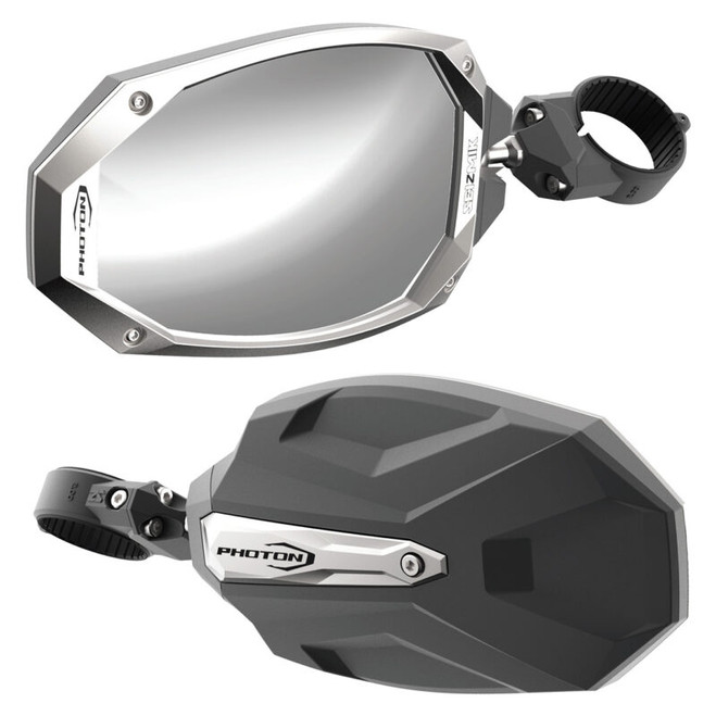 Polaris RZR Photon Series Side View Mirrors with Cast Aluminum Body & Bezel - 1.75" Round Tube Mount