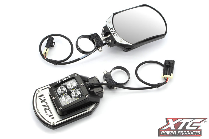 SIX12 Billet UTV Side Rear View Mirrors with Rigid Industries  LED Lights with Amber Backlit Turn Signal Lights
