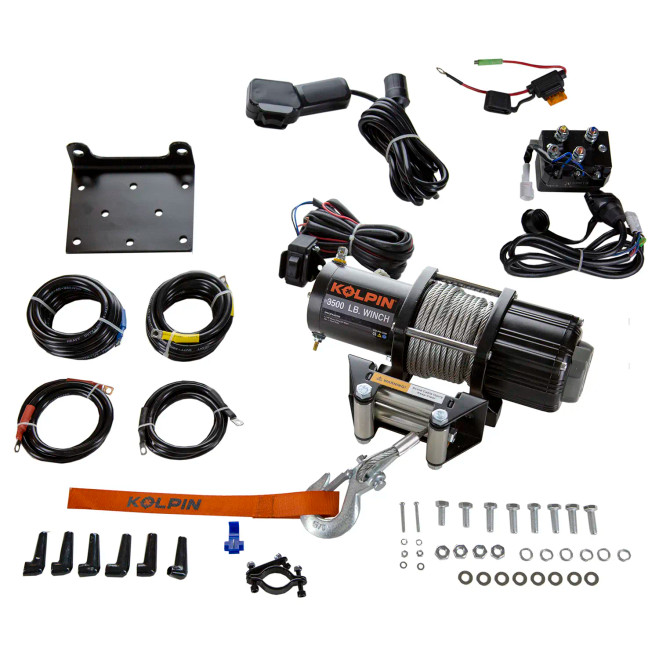 Kolpin UTV Winch Kit - 3500 lb with Steel Cable & Mounting Bracket