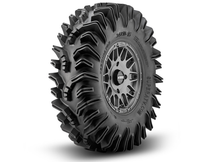Intimidator Tires 34x10x15 on 15" Matte Titanium Hellfire Wheels 5/4.5 Pattern