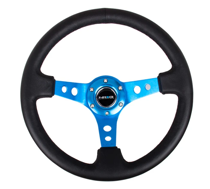 NRG 350MM 3" Deep Dish Steering Wheel with Color Stitched Leather - Anodyzed Blue