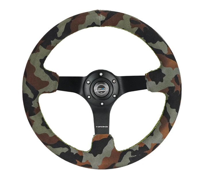 NRG 350MM 3" Deep Dish UTV Steering Wheel Suede Camo with Yellow Stitching