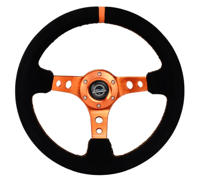 NRG 350MM 3" Deep Dish Steering Wheel with Color Stitched Leather - Anodized Orange