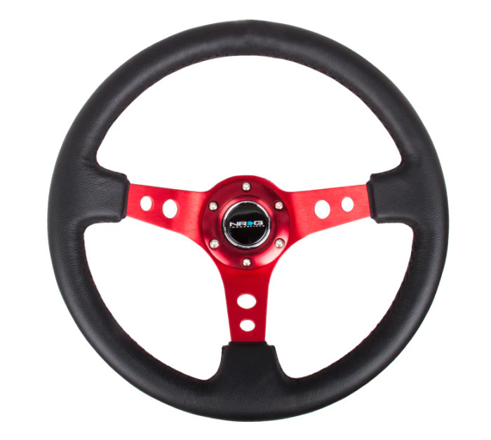 NRG 350MM 3" Deep Dish UTV Steering Wheel with Color Stitched Leather - Anodized Red