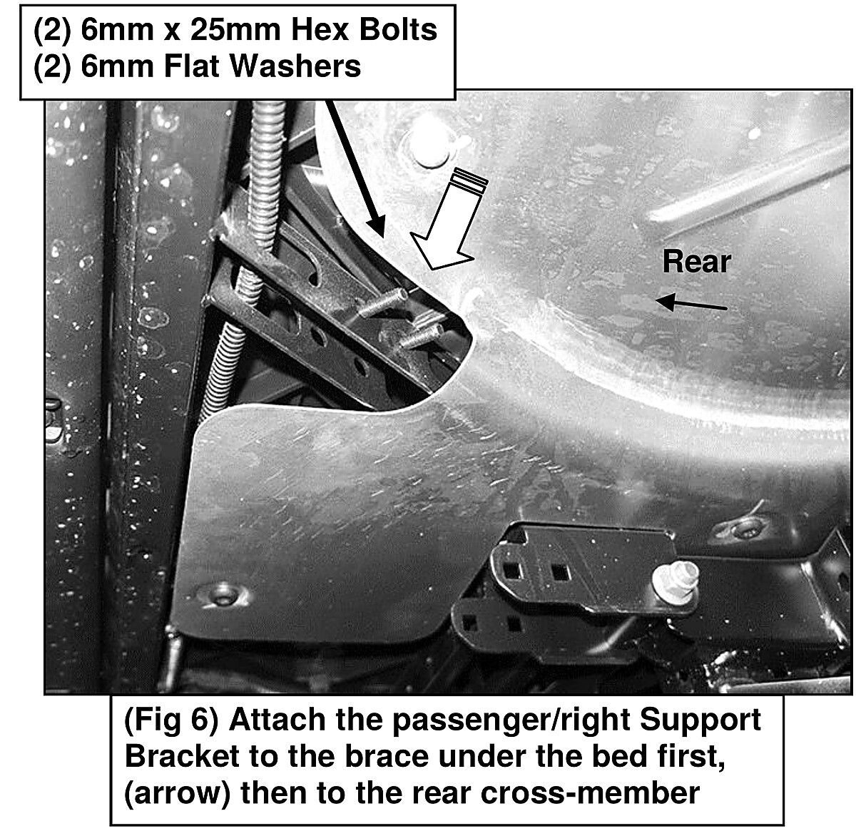 Passenger-side support bracket going up to the brace under the bed