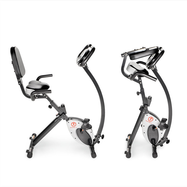 The Marcy Foldable Exercise Bike with High Back Seat NS-653 folds to save space