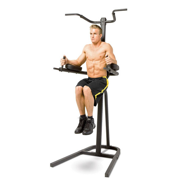 The Power Tower Fitness Station Dip, Chin-up, Pull-up Bar TC-1800 by Marcy in use - Vertical Knee Raises or VKR