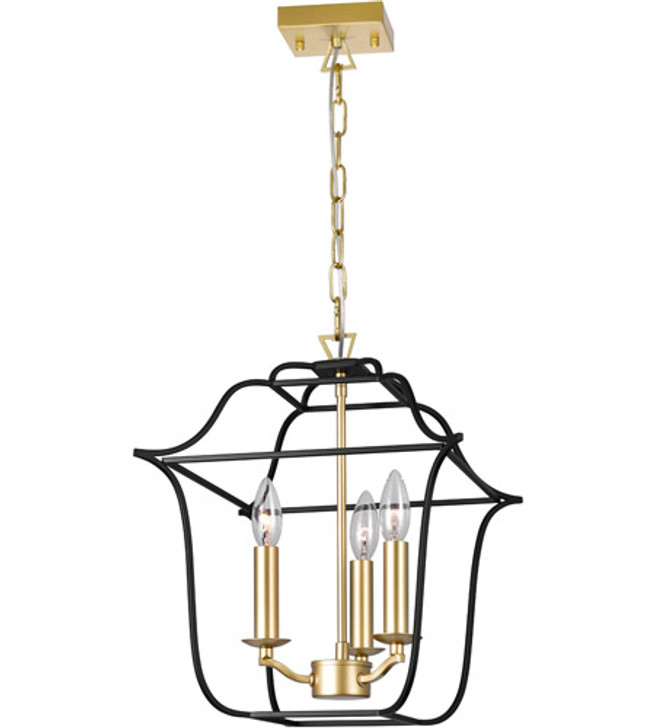 3 Light Pendant with Satin Gold & Black Finish