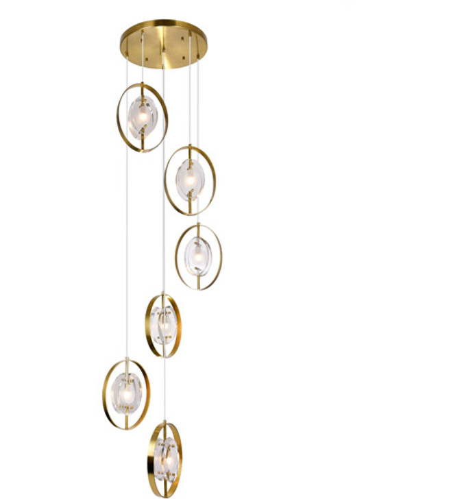 6 Light Pendant with Brass Finish