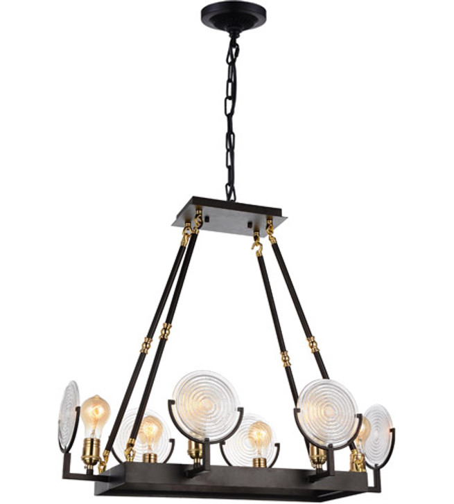 6 Light Up Chandelier with Brown finish