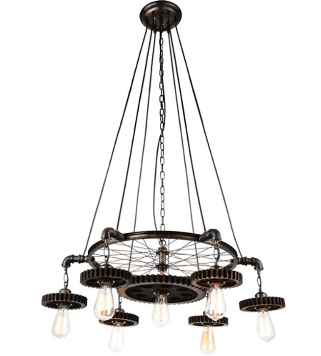 7 Light Down Chandelier with Blackened Copper finish
