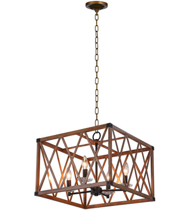 4 Light Chandelier with Wood Grain Brown Finish 1033P18-4-230