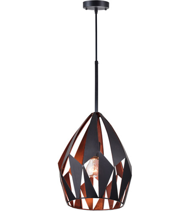 1 Light Down Pendant with Black+Copper Finish 1114P12-1-271