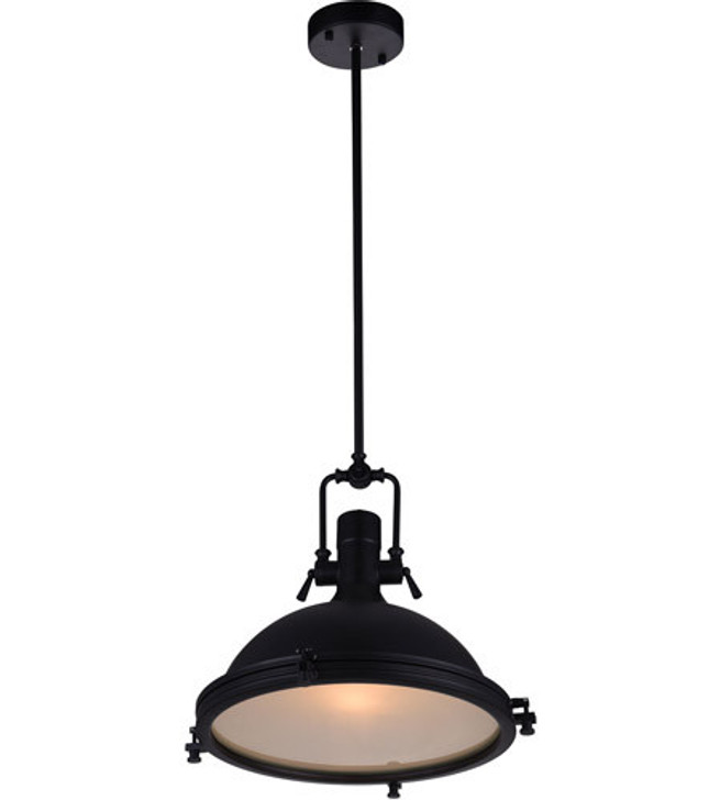 1 Light Down Pendant with Black finish 9602P16-1-101