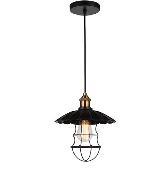 1 Light Down Pendant with Black finish 9670P11-1-101