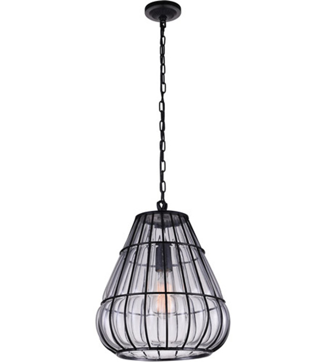 1 Light Down Pendant with Black & Wood finish 9753P12-1-101