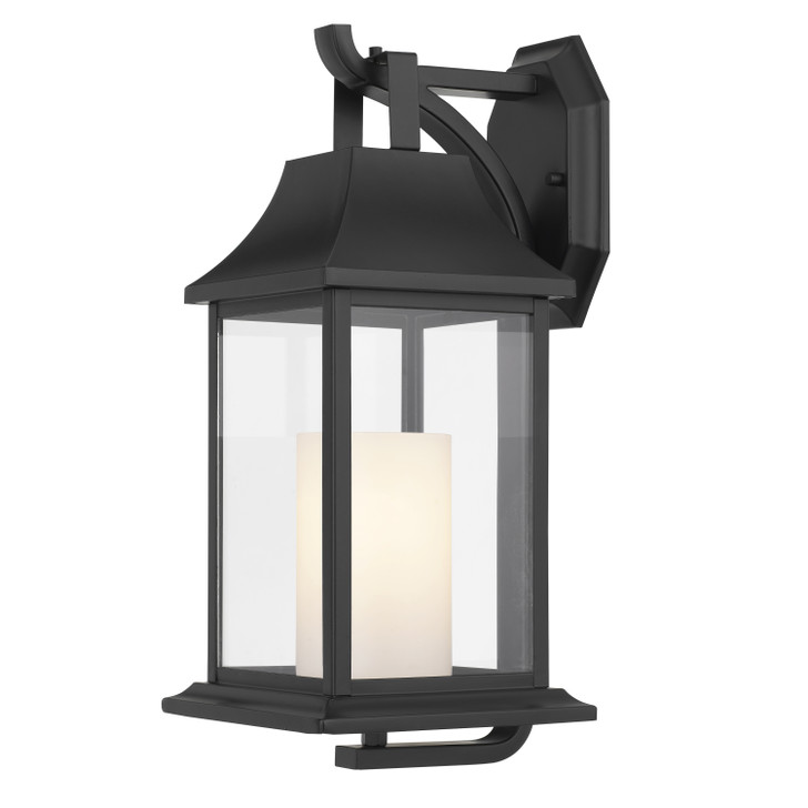 Boston 17 In 1-Light Matte Black Outdoor Wall Light with Opal White Glass