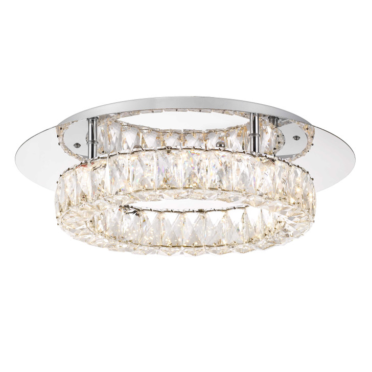 Galaxy 1-Light Integrated LED Chrome Finish and Clear Crystal Flush Mount Ceiling Light 17.5 in. Dia x 7 in. H Round