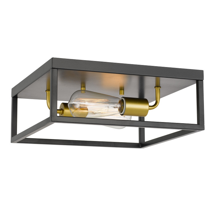 Concord 2-Light Black Frame with Painted Brass Socket Flush Mount 12.75“ x12.75”x 5“