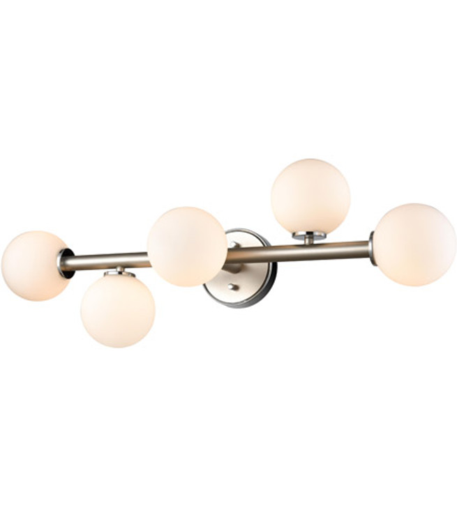 Alouette 5 Light Vanity Chrome and Buffed Nickel with Half Opal Glass Finish