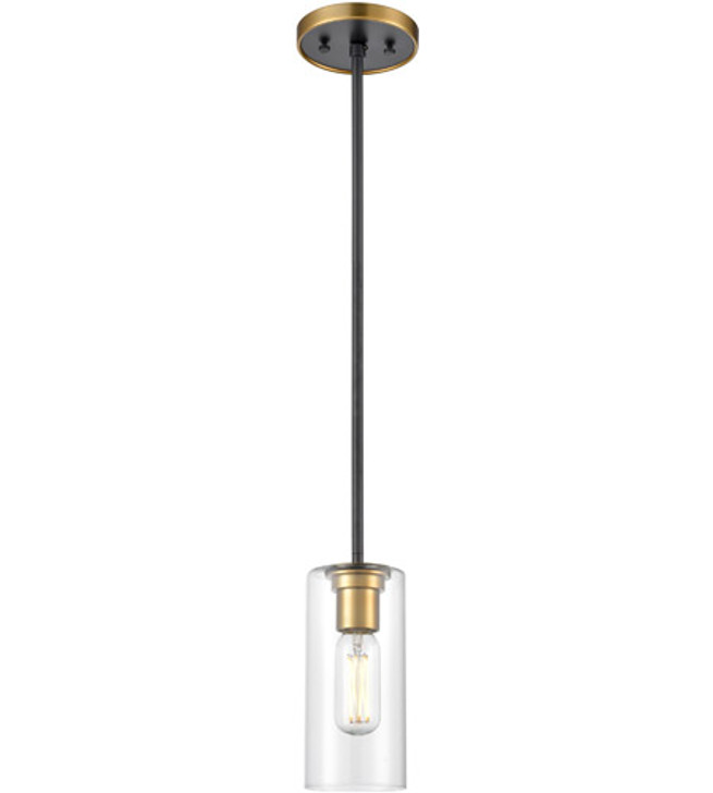 Barker Mini-Pendant Satin Nickel and Graphite with Clear Glass Finish