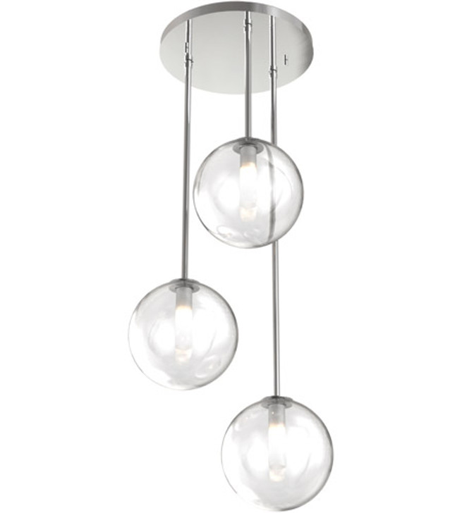 Courcelette 3 Light Cluster Pendant Chrome with Clear Glass Finish