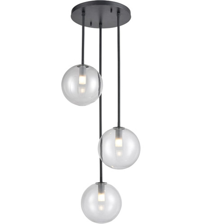 Courcelette 3 Light Cluster Pendant Graphite with Clear Glass Finish