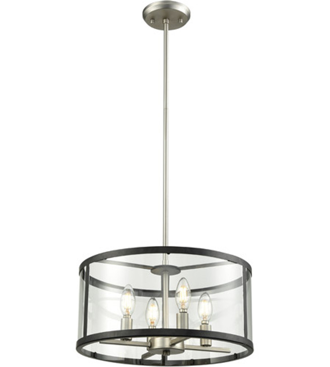 Downtown 4 Light Pendant Buffed Nickel and Graphite with Clear Glass Finish