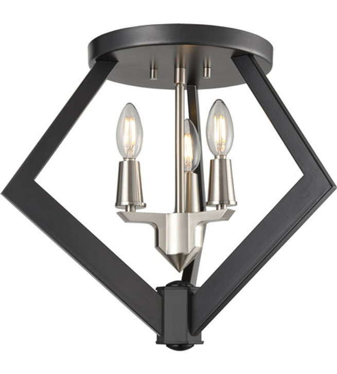 Flechette 3 Light Flush Mount Satin Nickel and Graphite Finish