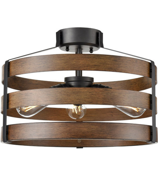 Fort Garry 3 Light Large Semi-Flush Mount Buffed Nickel and Barnwood on Metal Finish