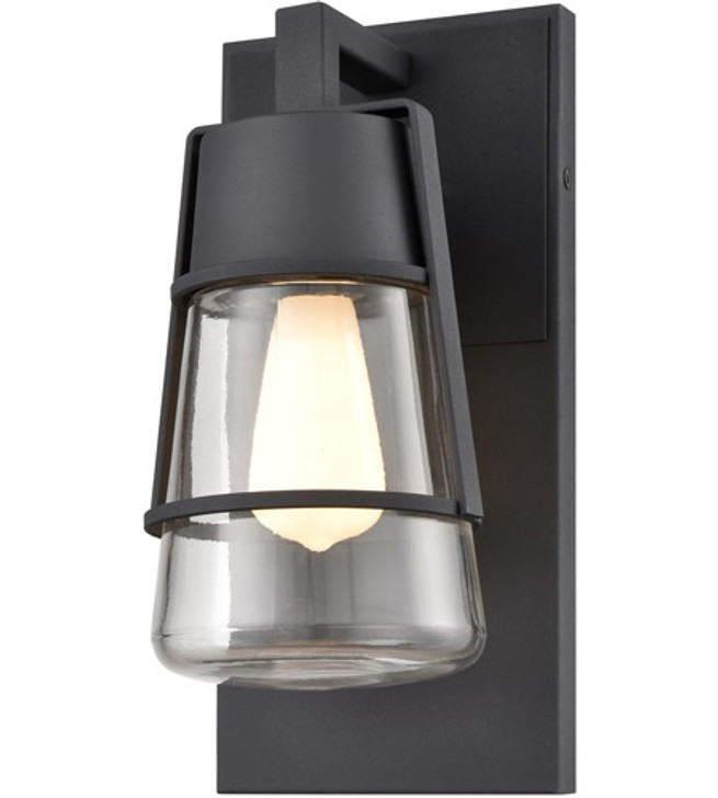 Lake of the Woods Outdoor 11.5 Inch Sconce Black and Ironwood on Metal with Clear Glass Finish