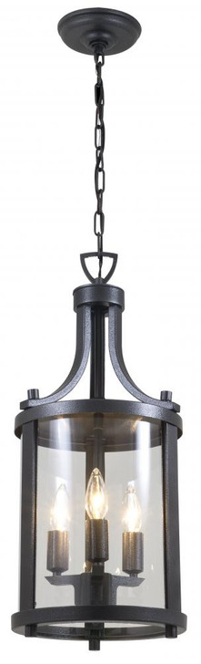 Niagara 3 Light Hanging Hammered Black with Clear Glass Finish