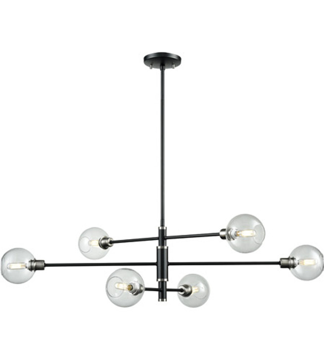 Ocean Drive 6 Light Linear Satin Nickel and Graphite with Clear Glass Finish