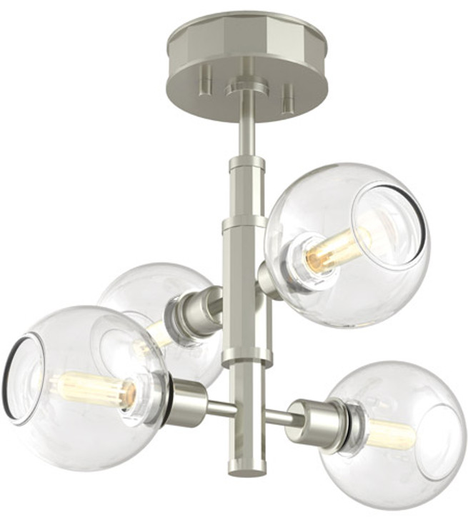 Ocean Drive 4 Light Small Semi-Flush Mount Satin Nickel and Chrome with Clear Glass Finish