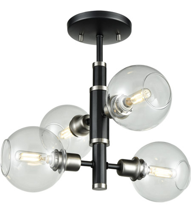 Ocean Drive 4 Light Small Semi-Flush Mount Satin Nickel and Graphite with Clear Glass Finish
