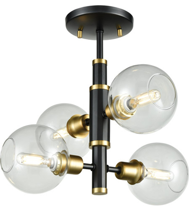 Ocean Drive 4 Light Small Semi-Flush Mount Venetian Brass and Graphite with Clear Glass Finish