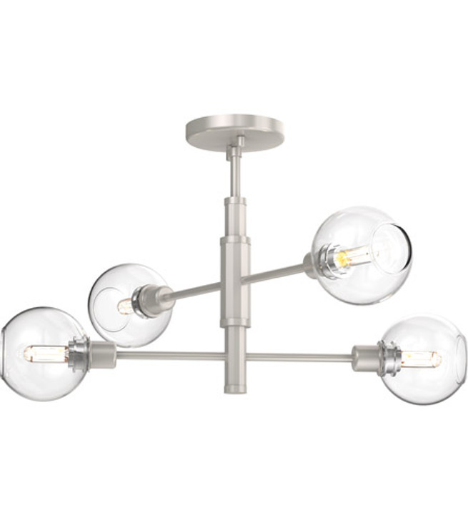 Ocean Drive 4 Light Large Semi-Flush Mount Satin Nickel and Chrome with Clear Glass Finish