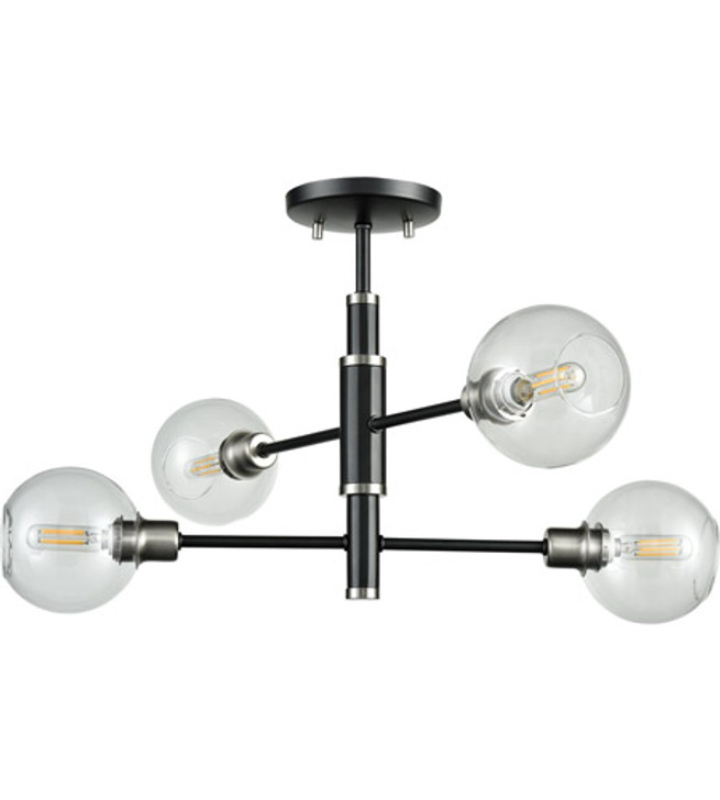 Ocean Drive 4 Light Large Semi-Flush Mount Satin Nickel and Graphite with Clear Glass Finish