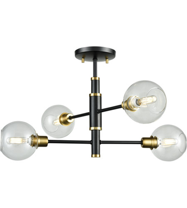 Ocean Drive 4 Light Large Semi-Flush Mount Venetian Brass and Graphite with Clear Glass Finish