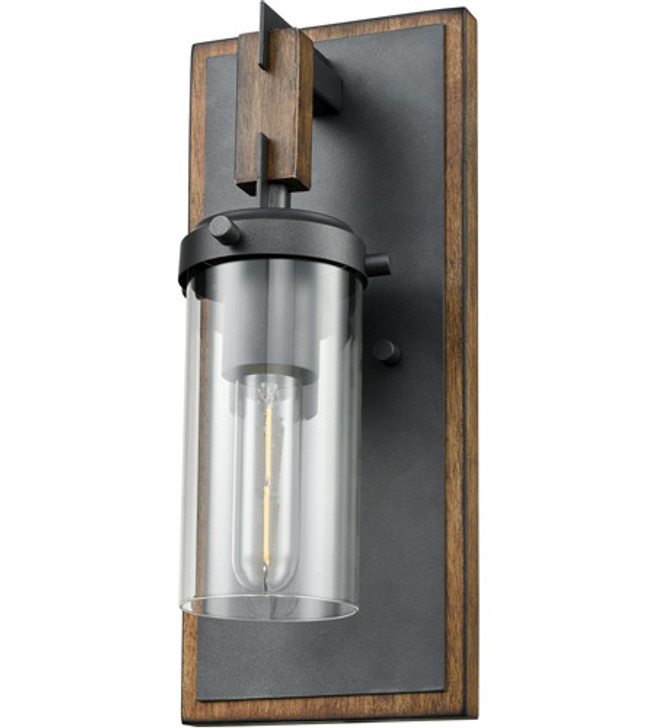 Okanagan Sconce Buffed Nickel and Barnwood on Metal with Clear Glass Finish