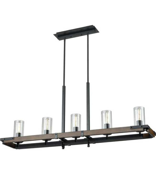 Okanagan 5 Light Linear Graphite and Birchwood on Metal with Clear Glass Finish