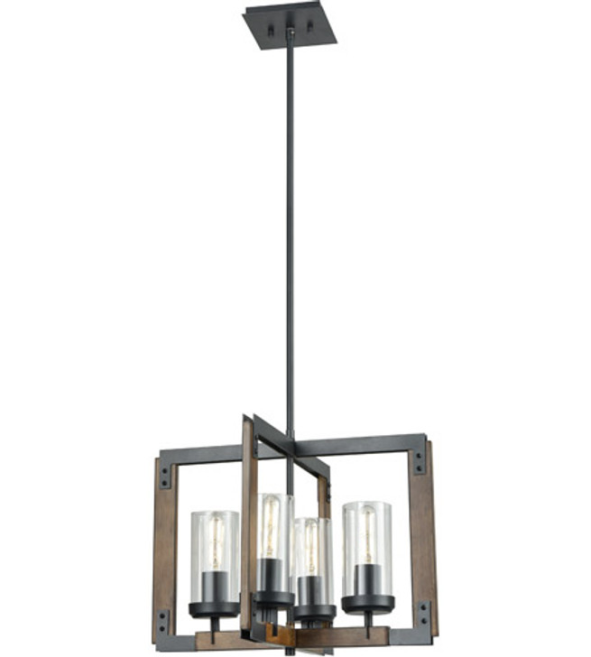 Okanagan 4 Light Pendant Graphite and Ironwood on Metal with Clear Glass Finish