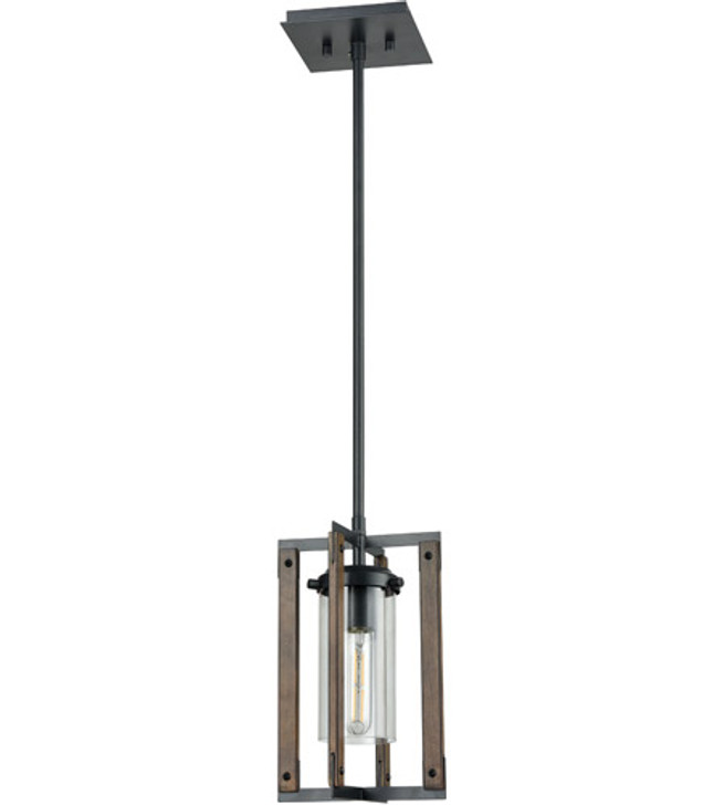 Okanagan Mini-Pendant Buffed Nickel and Barnwood on Metal with Clear Glass Finish