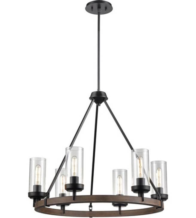 Okanagan 6 Light Chandelier Graphite and Birchwood on Metal with Clear Glass Finish