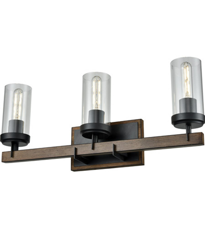 Okanagan 3 Light Vanity Graphite and Ironwood on Metal with Clear Glass Finish