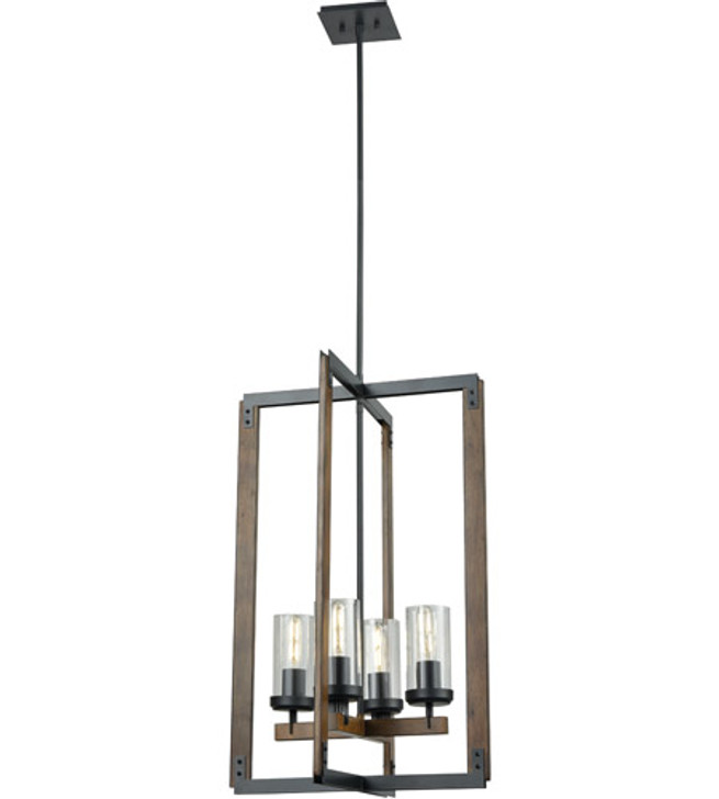 Okanagan 29 Inch 4 Light Foyer Buffed Nickel and Barnwood on Metal with Clear Glass Finish