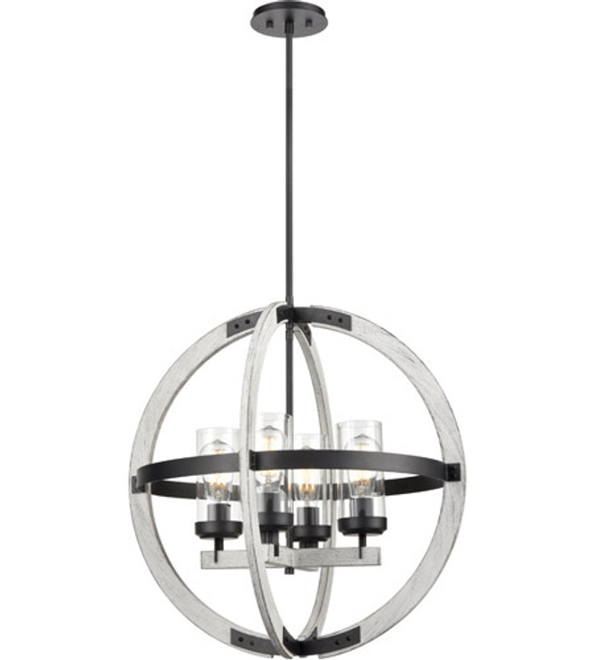 Okanagan 4 Light Orb Graphite and Birchwood on Metal with Clear Glass Finish